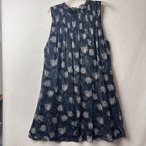 JOIE dress Women XXL 2XL Baltic Print‎ shift smocking blue beige sleeveless mini